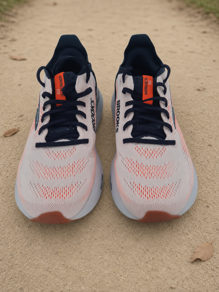 Vue du dessus des Brooks Adrenaline GTS 25 homme avec leur laçage bleu marine